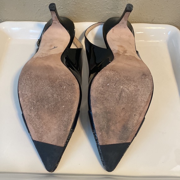 Jon Josef Black Patent Leather Slingbacks with Silver Metallic Snake Toe - Picture 7 of 8